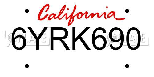 6YRK690 California License Plate