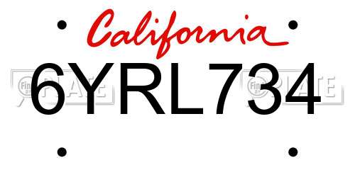 6YRL734 California License Plate