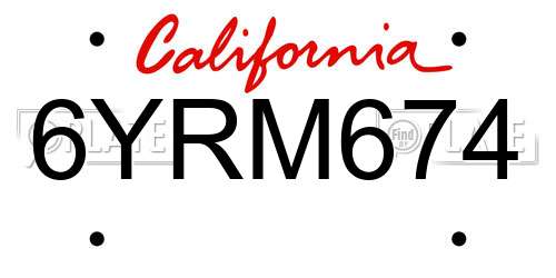 6YRM674 California License Plate