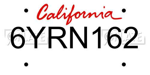 6YRN162 California License Plate