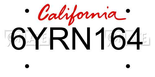 6YRN164 California License Plate