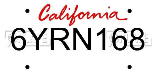 6YRN168 California License Plate