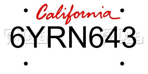 6YRN643 California License Plate