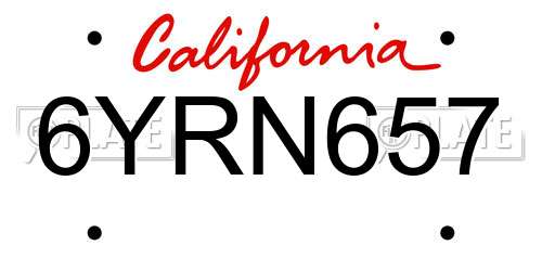 6YRN657 California License Plate