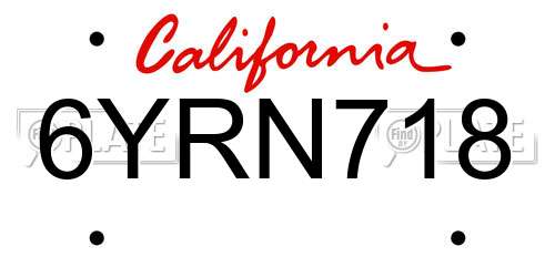 6YRN718 California License Plate