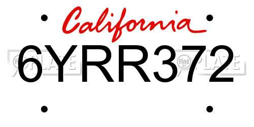 6YRR372 California License Plate