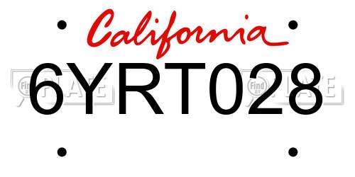 6YRT028 California License Plate