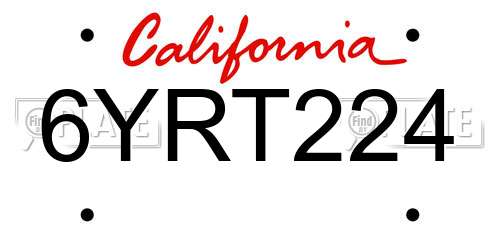 6YRT224 California License Plate