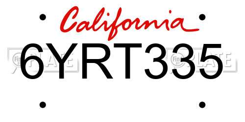 6YRT335 California License Plate