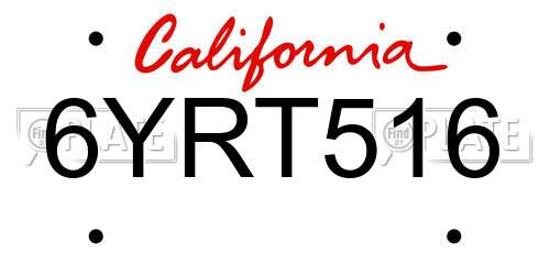 6YRT516 California License Plate