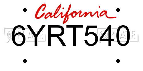 6YRT540 California License Plate