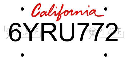 6YRU772 California License Plate