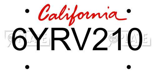 6YRV210 California License Plate
