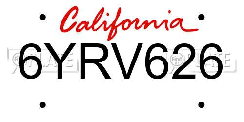 6YRV626 California License Plate