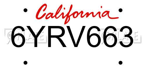 6YRV663 California License Plate