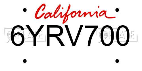 6YRV700 California License Plate
