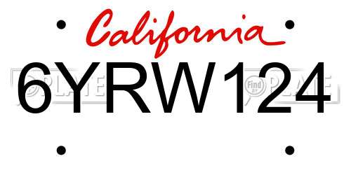 6YRW124 California License Plate