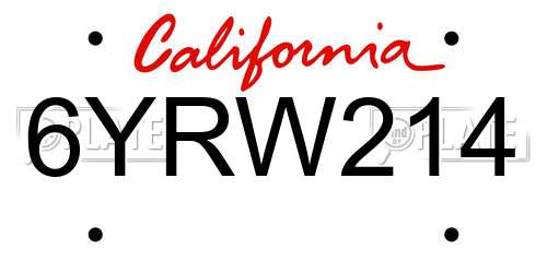 6YRW214 California License Plate