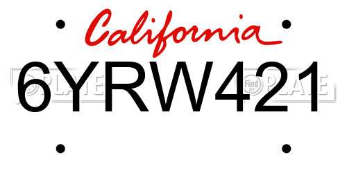 6YRW421 California License Plate
