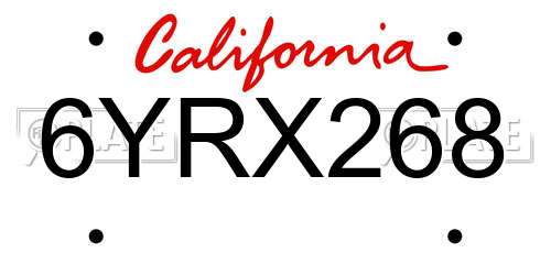 6YRX268 California License Plate