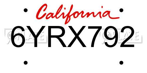 6YRX792 California License Plate