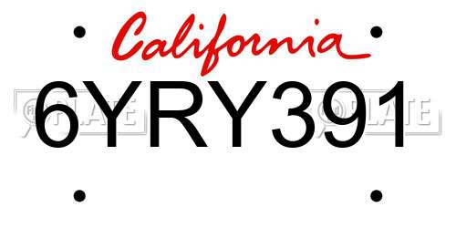 6YRY391 California License Plate