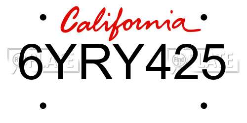 6YRY425 California License Plate