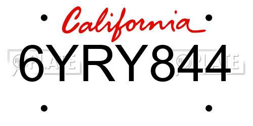 6YRY844 California License Plate