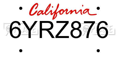 6YRZ876 California License Plate
