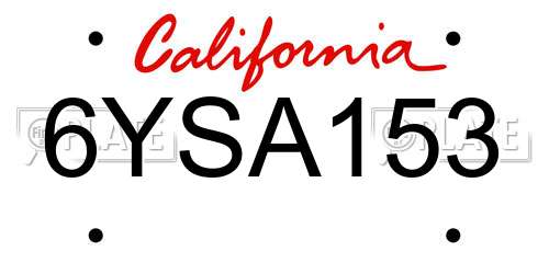 6YSA153 California License Plate
