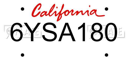6YSA180 California License Plate