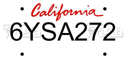6YSA272 California License Plate