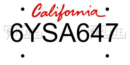 6YSA647 California License Plate