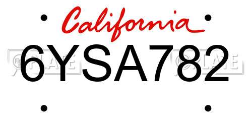 6YSA782 California License Plate