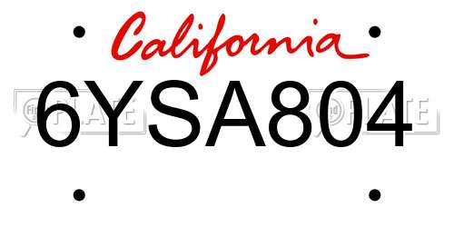 6YSA804 California License Plate