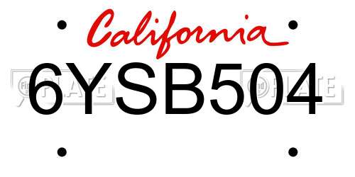 6YSB504 California License Plate