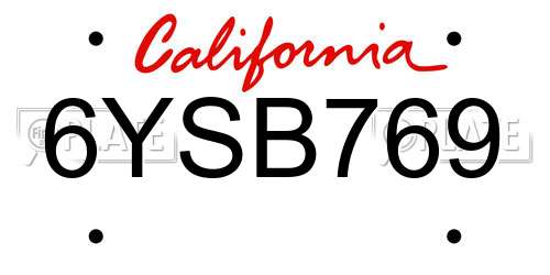 6YSB769 California License Plate