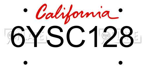 6YSC128 California License Plate