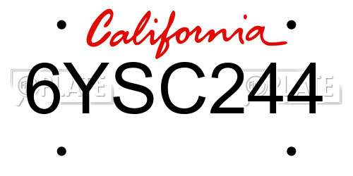 6YSC244 California License Plate