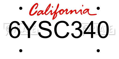 6YSC340 California License Plate