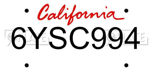6YSC994 California License Plate