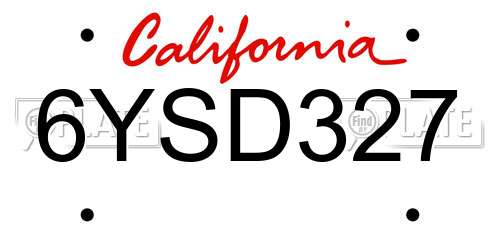6YSD327 California License Plate