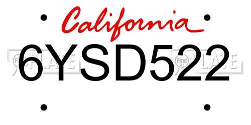 6YSD522 California License Plate