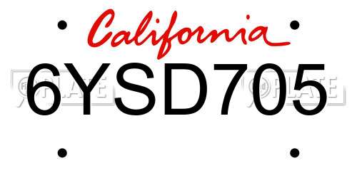 6YSD705 California License Plate