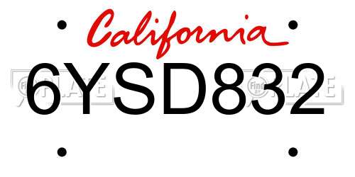 6YSD832 California License Plate