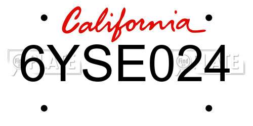 6YSE024 California License Plate