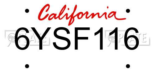 6YSF116 California License Plate