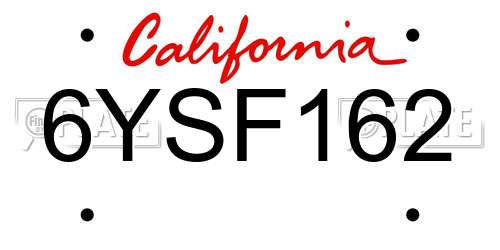 6YSF162 California License Plate
