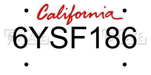 6YSF186 California License Plate