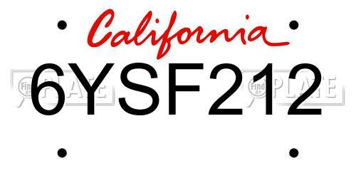 6YSF212 California License Plate